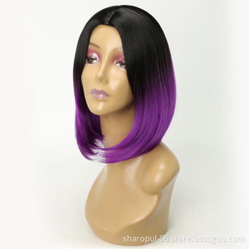 Shoulder Length Ombre Blonde Green Grey purple blonde Colors Straight Synthetic Wigs For Black Women